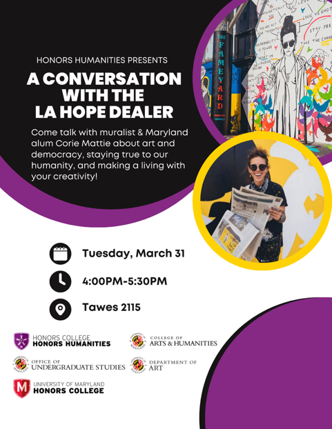 poster thumbnail of La hope dealer event with photo of Corie and her art